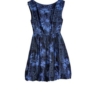 Alice + Olivia Blue Floral Jacquard Bubble Hem Fit & Flare Mini Dress Size 0